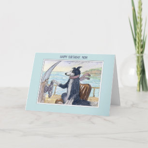 Happy Birthday Mom, Border Collie dog on a boat Card