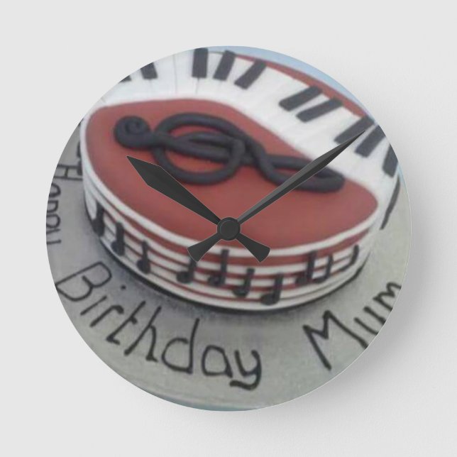 Happy birthday mom cake round clock (Front)