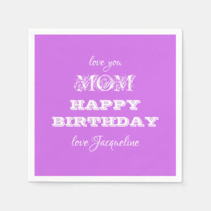 Happy Birthday Mom Chic Script Name Elegant Paper Napkins