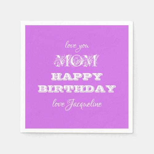 Happy Birthday Mom Chic Script Name Elegant Paper  Napkins