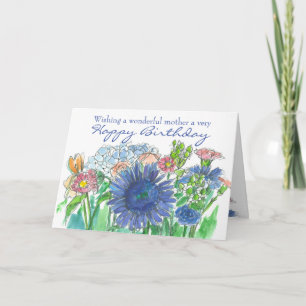 Happy Birthday Mom Daisy Hydrangea Rose Bouquet Card