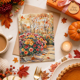 Happy Birthday Mom Fall Season Mum Flowers Card