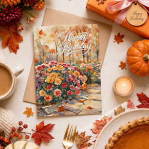 Happy Birthday Mom Fall Season Mum Flowers Card