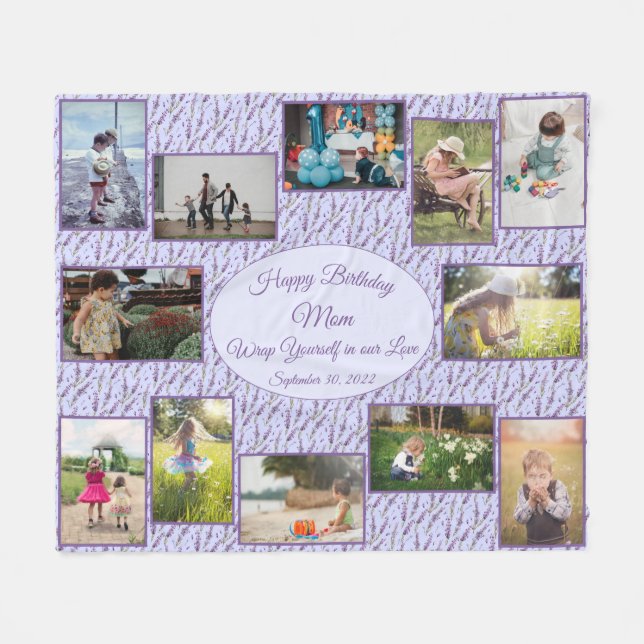 Happy Birthday Mom Family Photo Collage Template Fleece Blanket (Front (Horizontal))