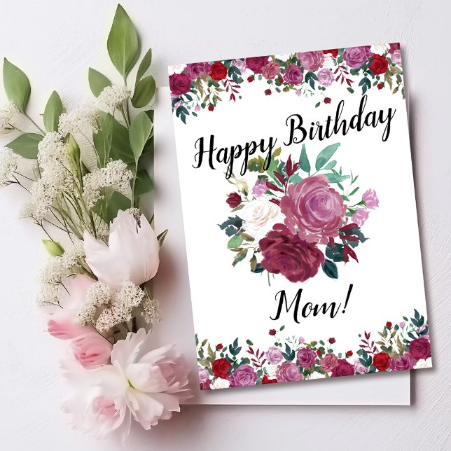 Happy Birthday Mom Floral Roses Card (Creator Uploaded)