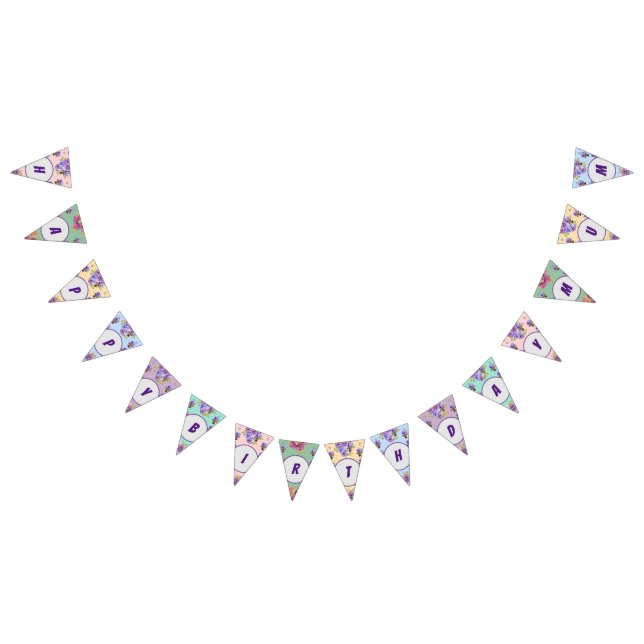 Happy Birthday Mom Flowers Floral Party Bunting Flags (All)