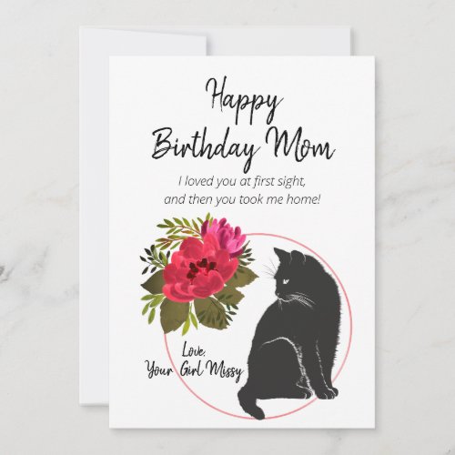 Happy Birthday Mom From Cat Floral Holiday Card