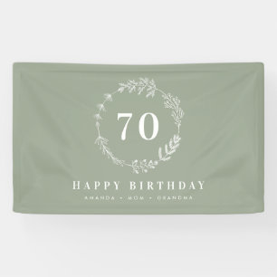 Happy Birthday Mom Grandma Sage Green Foliage Banner