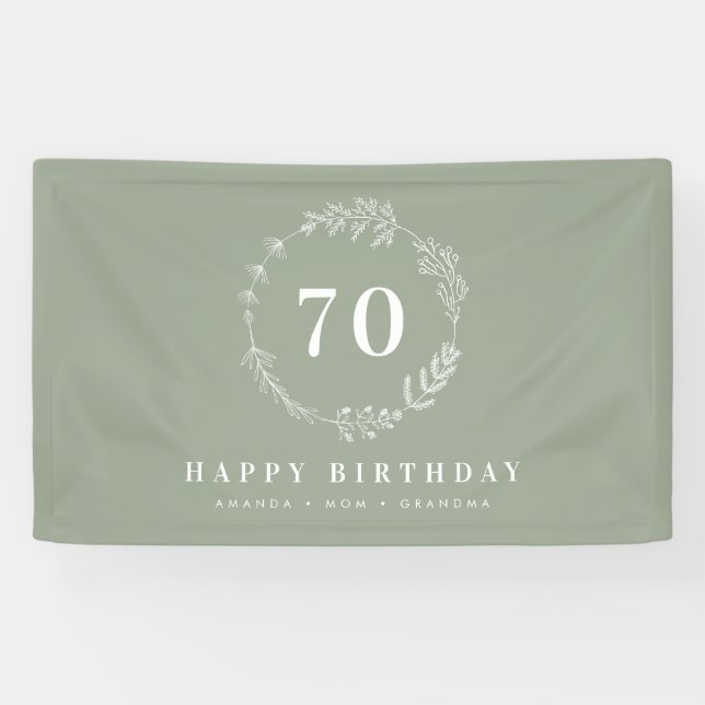 Happy Birthday Mom Grandma Sage Green Foliage Banner (Horizontal)