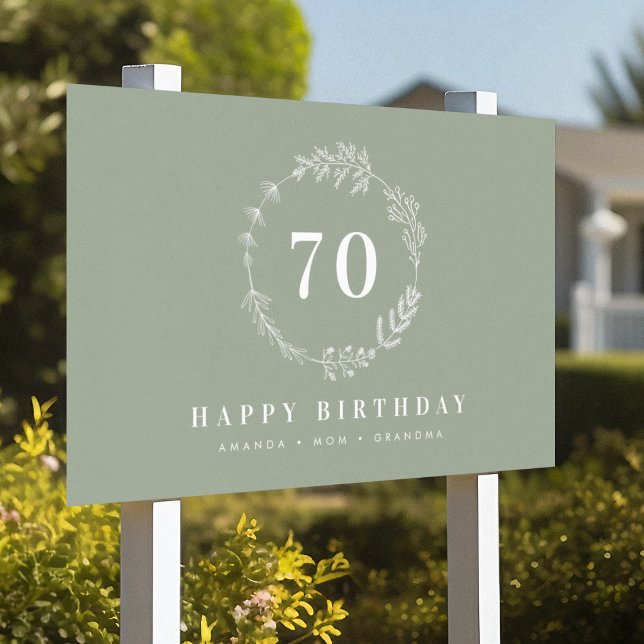 Happy Birthday Mom Grandma Sage Green Foliage Sign (Creator Uploaded)