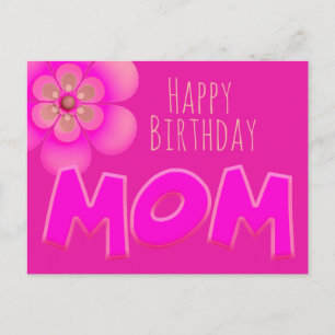 Happy Birthday Mom in Fun, Bright Pink Text - Postcard