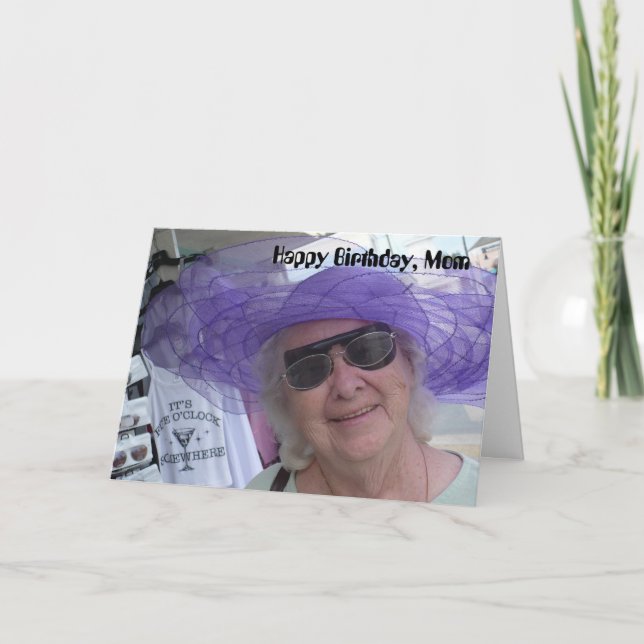 Happy Birthday Mom, lady in purple hat Card (Front)