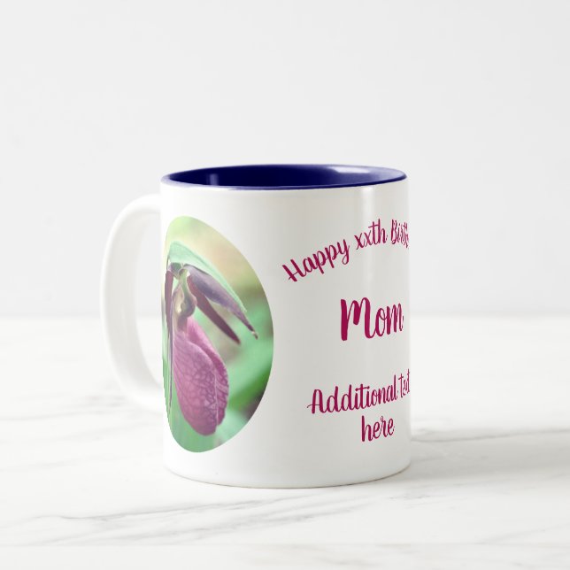 Happy Birthday Mom Lady Slipper Personalized Two-Tone Coffee Mug (Front Left)