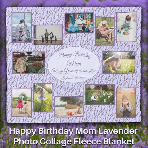 Happy Birthday Mom Lavender Photo Collage  Fleece Blanket