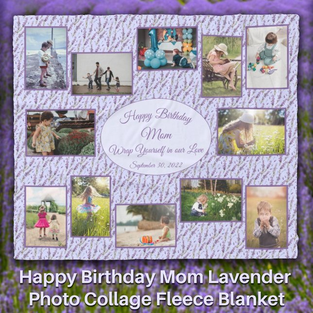 Happy Birthday Mom Lavender Photo Collage  Fleece Blanket (Happy Birthday Mom Lavender Photo Collage Fleece Blanket - Personalize for Grandmother Sister Aunt)