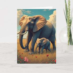 Happy Birthday Mom Mama and Baby Elephant Card