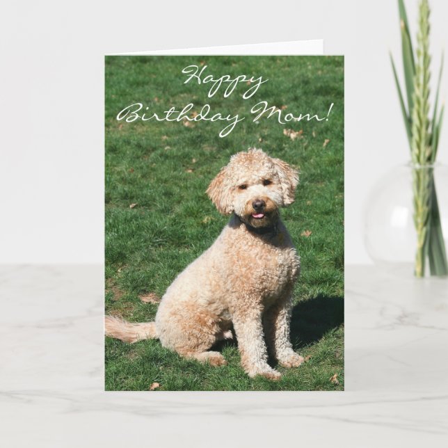 Happy Birthday Mom Mini Goldendoodle greeting card (Front)