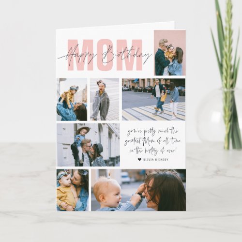 Happy Birthday Mom  Modern 7 Photo Collage Card