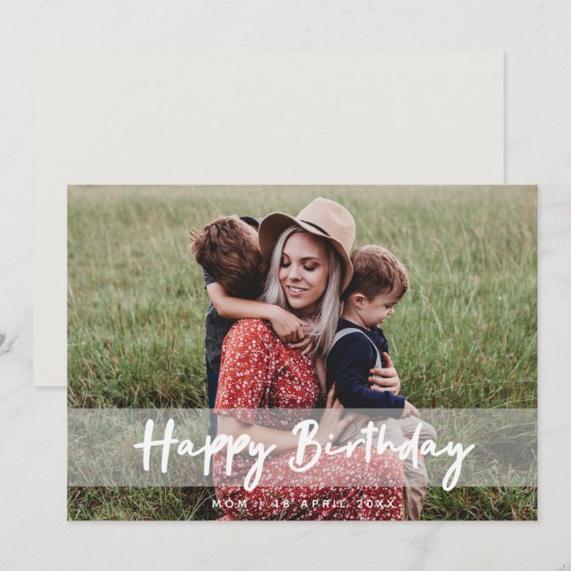 Happy Birthday Mom | Modern Script Photo Card (Front/Back)