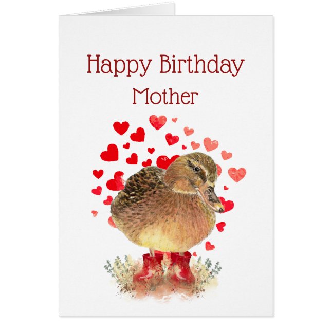 Happy Birthday Mom, Mother Cute Duck Red Boots (Front)