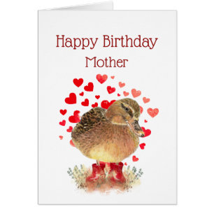 Happy Birthday Mom, Mother Cute Duck Red Boots Cards