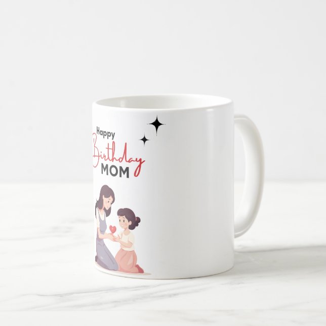 Happy Birthday Mom Mug - Elegant Floral Design (Front Right)