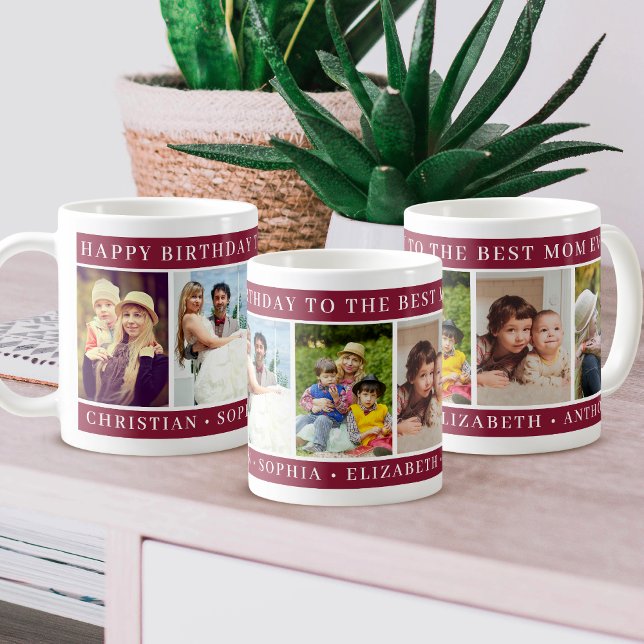 Happy Birthday Mom Photo Collage burgundy keepsake Coffee Mug (Creator Uploaded)
