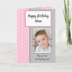 Happy Birthday Mom pink and gray photo Card