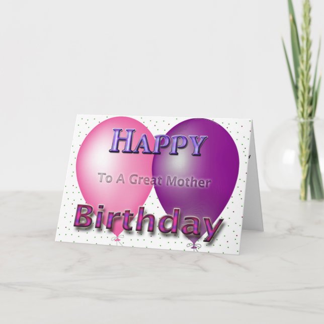Happy Birthday Mom Pink and Purple Balloons Card (Front)