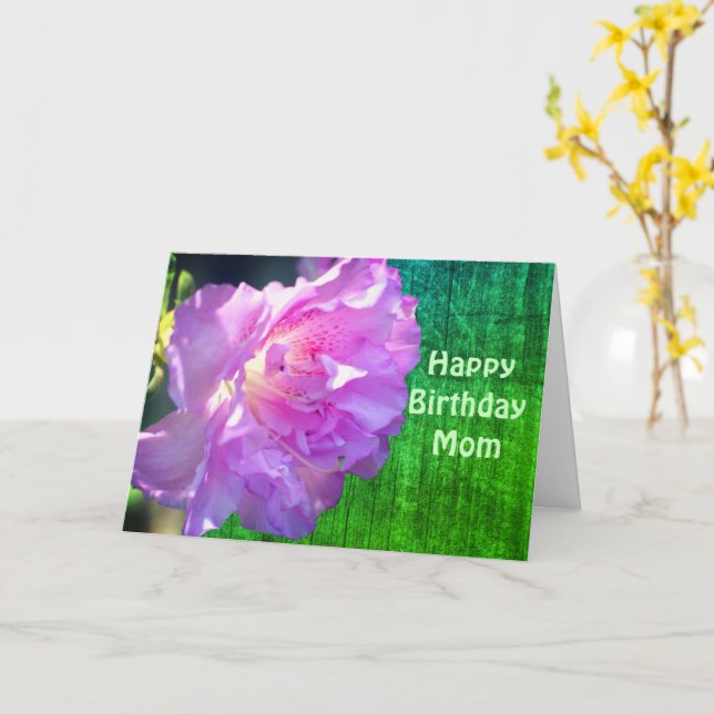 Happy Birthday Mom Pink Azalea Flower Card (Yellow Flower)