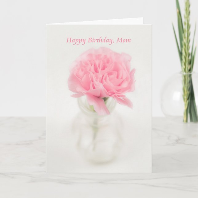 Happy Birthday, Mom, Pink, Flower, Carnation, Card (Front)