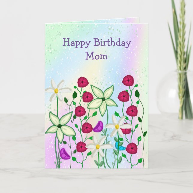 Happy Birthday Mom,  Pretty Floral Card (Front)