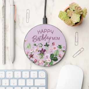 Happy Birthday Mom Purple Wildflower Wireless Charger