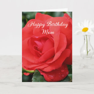 Happy Birthday Mom Red Rose Flower Card