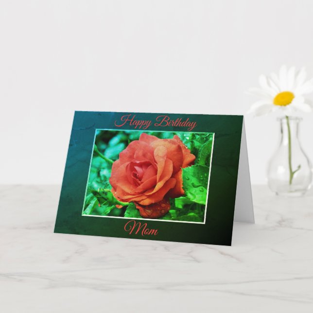 Happy Birthday Mom Red Rose In Bloom  Card (Small Plant)