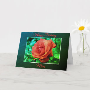 Happy Birthday Mom Red Rose In Bloom  Card