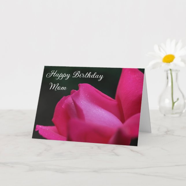 Happy Birthday Mom Red Rosebud Flower  Card (Small Plant)