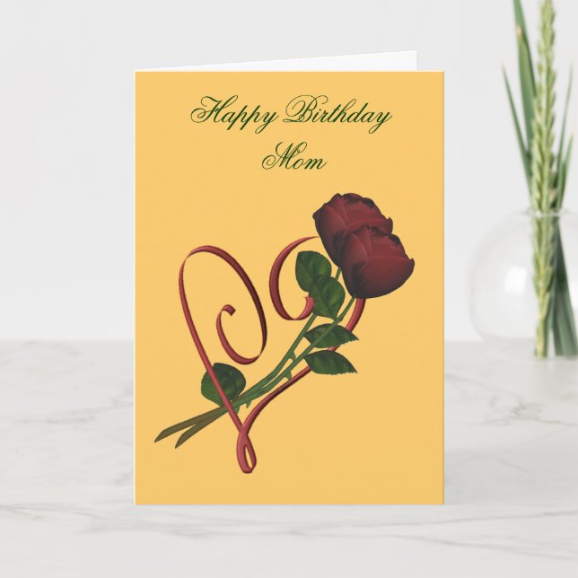 Happy Birthday Mom Red Roses Heart Card (Front)