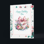 Happy Birthday Mom | Shabby Chic Floral Card<br><div class="desc">Pretty floral shabby chic vintage gift with pretty bow and flowers on the top personalized birthday card for your Mom..</div>