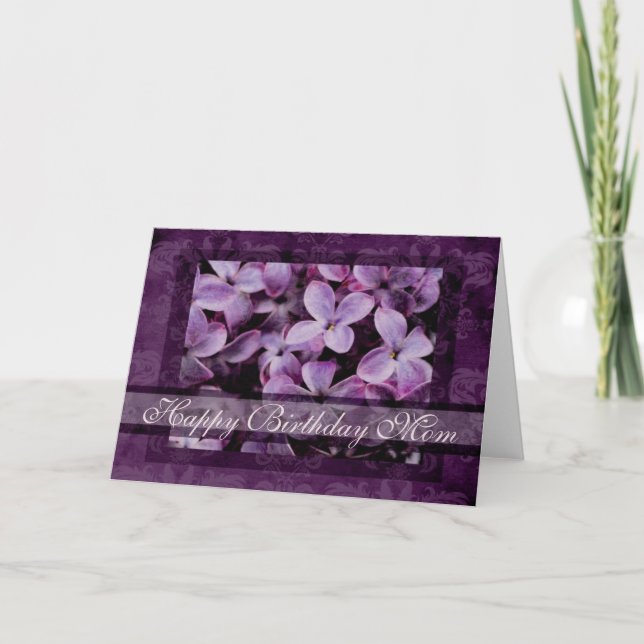 Happy Birthday Mom Textured Lilacs Card (Front)