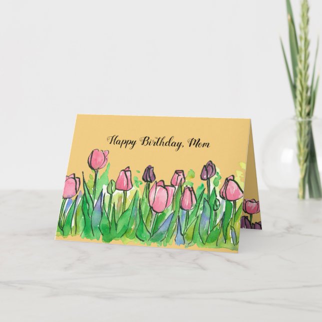 Happy Birthday Mom Tulip Garden Card (Front)