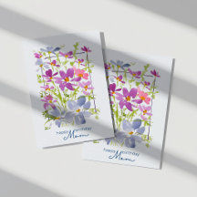 Happy Birthday Mom Watercolor Wildflower Card