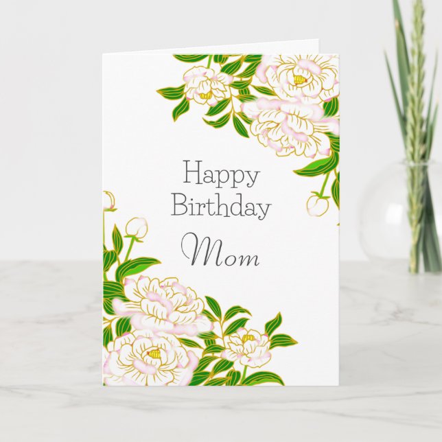Happy Birthday Mom White Flower  Card (Front)