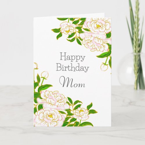 Happy Birthday Mom White Flower  Card