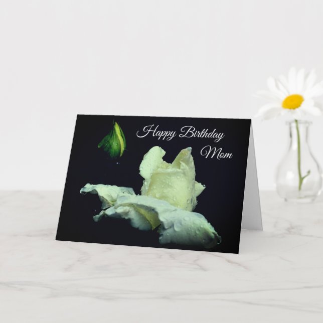 Happy Birthday Mom White Rosebud Flower  Card (Small Plant)