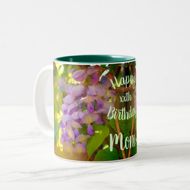 Happy Birthday Mom Wisteria Flower  Two-Tone Coffee Mug (Front Left)