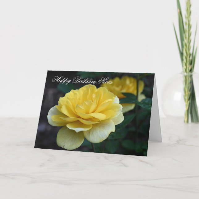Happy Birthday Mom Yellow Rose Flower Photo Card (Front)