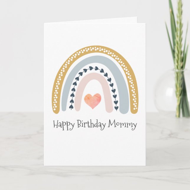 Happy Birthday Mommy Watercolor Boho Rainbow Card (Front)