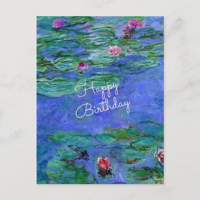 Happy Birthday: Monet's Water Lilies famous art Postcard (Front)