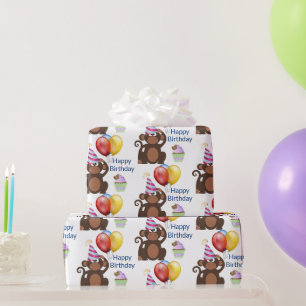 Happy Birthday Monkey and Balloons Party  Wrapping Paper